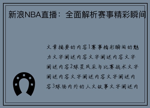 新浪NBA直播：全面解析赛事精彩瞬间